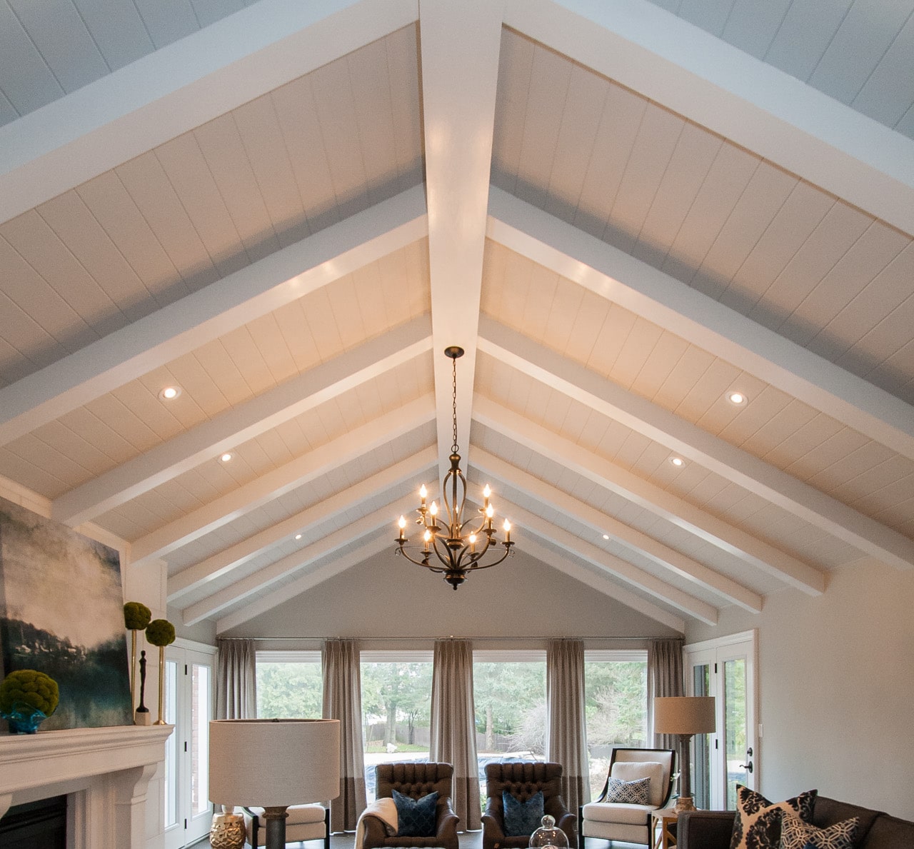 Cathedral style white faux beam ceiling