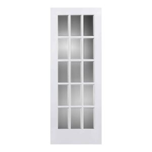 A white French Door Wood Bar Bevel model with glass panes