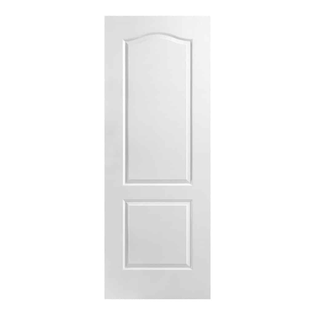 A white door with two panels and a textured top