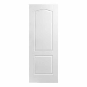 A white door with two panels and a textured top