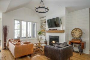 living room with shiplap