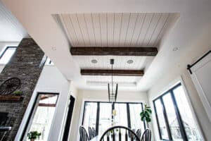 shiplap ceiling in dining room