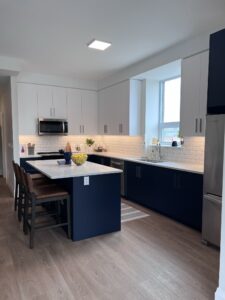 kitchen with cabinets and island