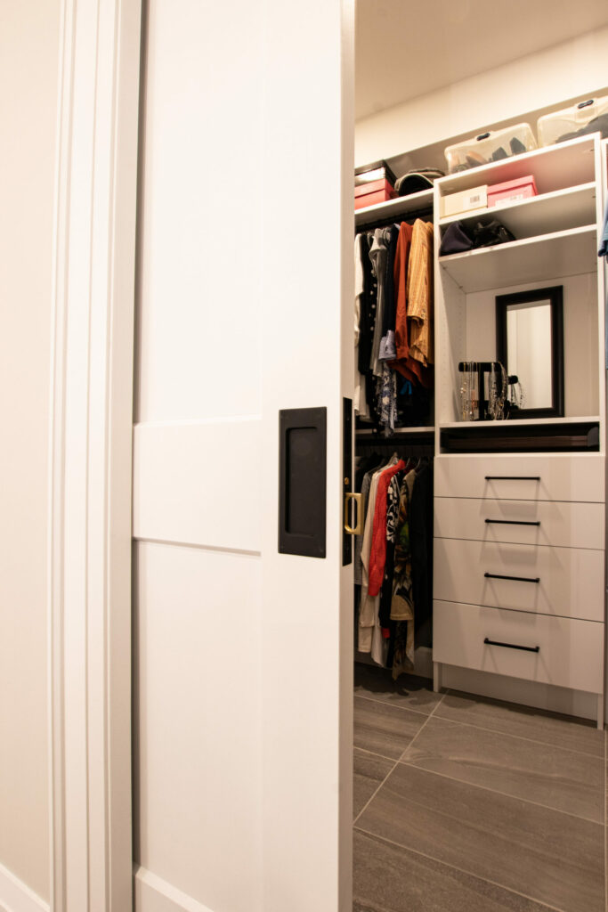 sliding pocket closet door with flush pull handle