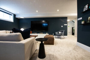 Activa Model Home basement with blue walls