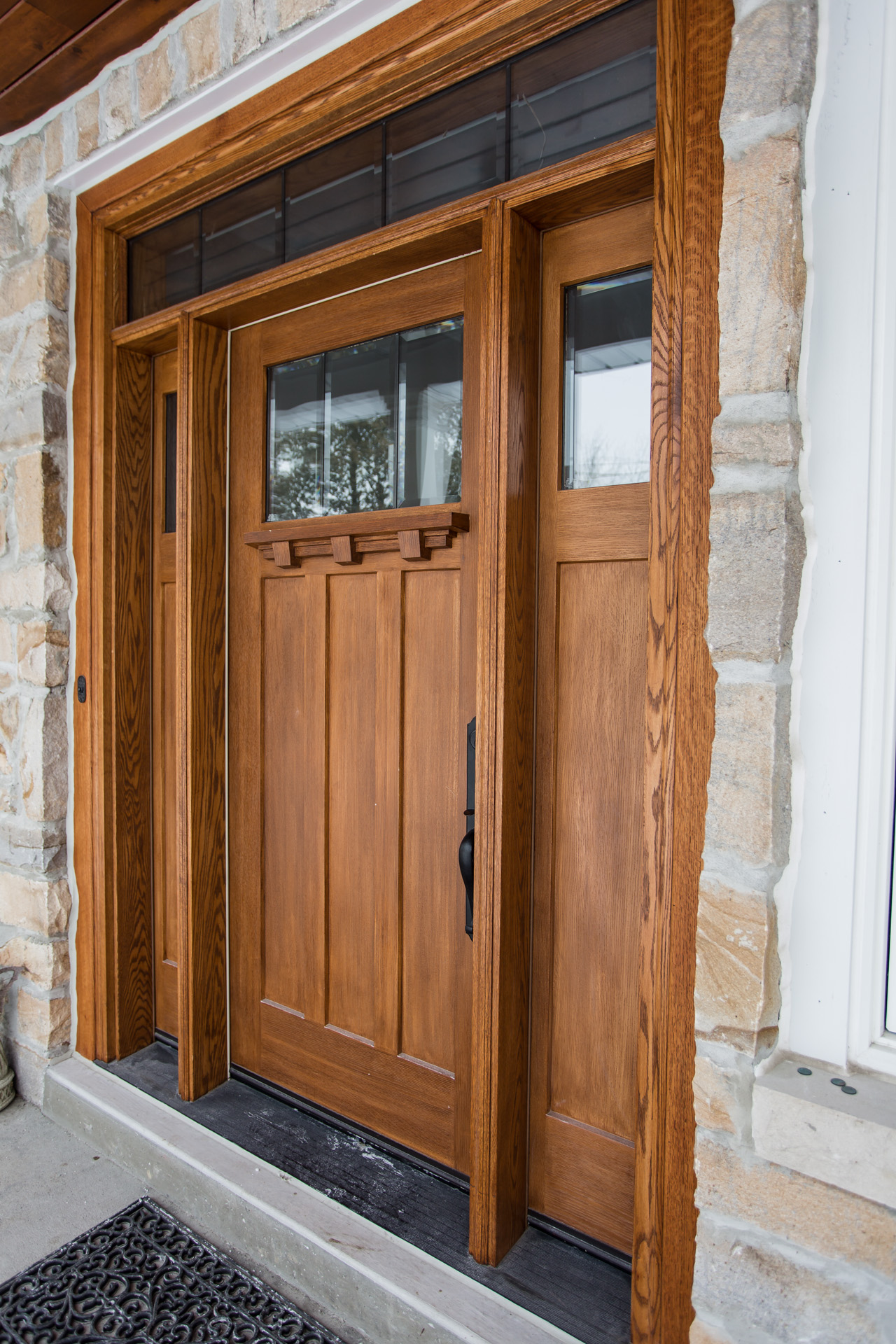 Solid Hardwood Wooden 4 Panel Front Door with sidelights and top light  Bespoke!