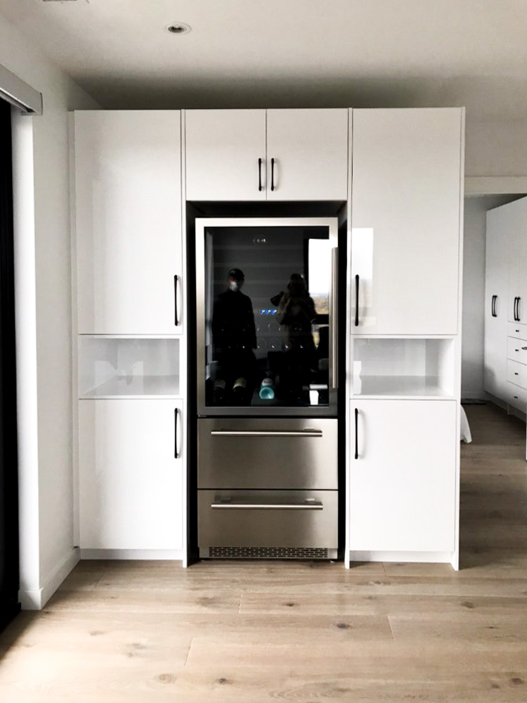 custom built in cabinet around wine fridge